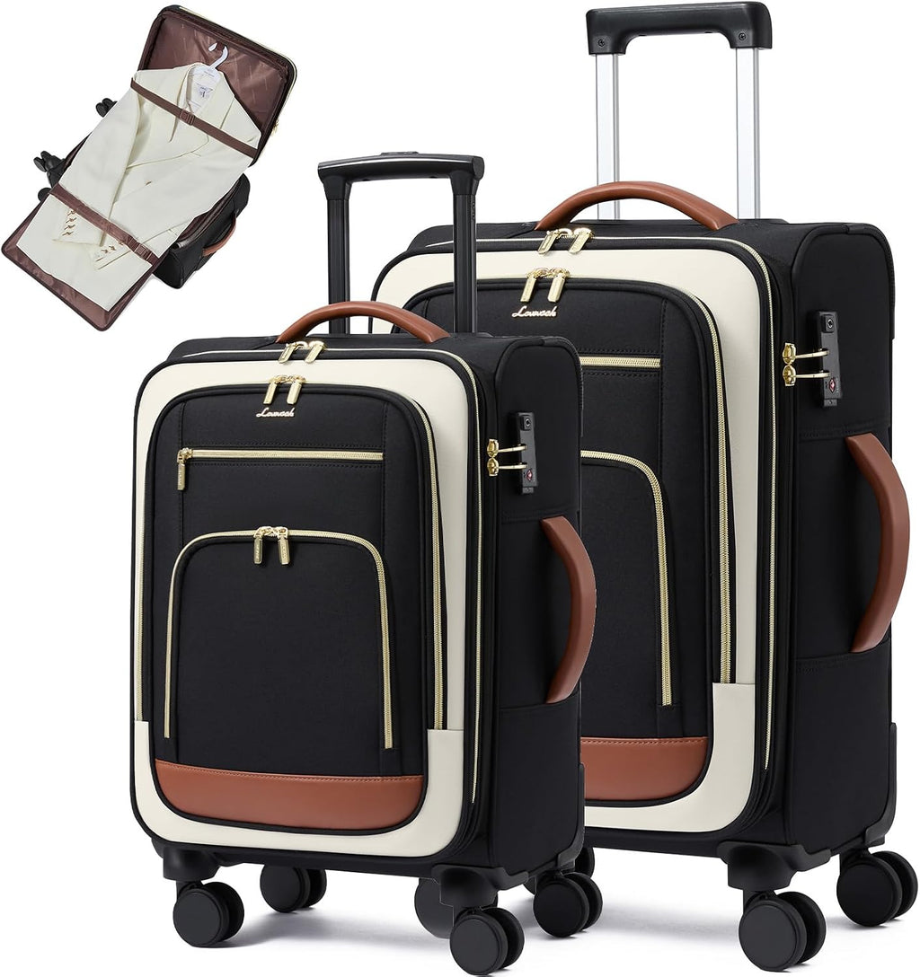 LOVEVOOK Luggage Set 2 Piece, Carry on Luggage Airline Approved, 22 & 26.5 Inch Large Rolling Suitcase with Garment Bag, Lightweight Underseat Carryon Luggage for Women Travel with TSA Lock