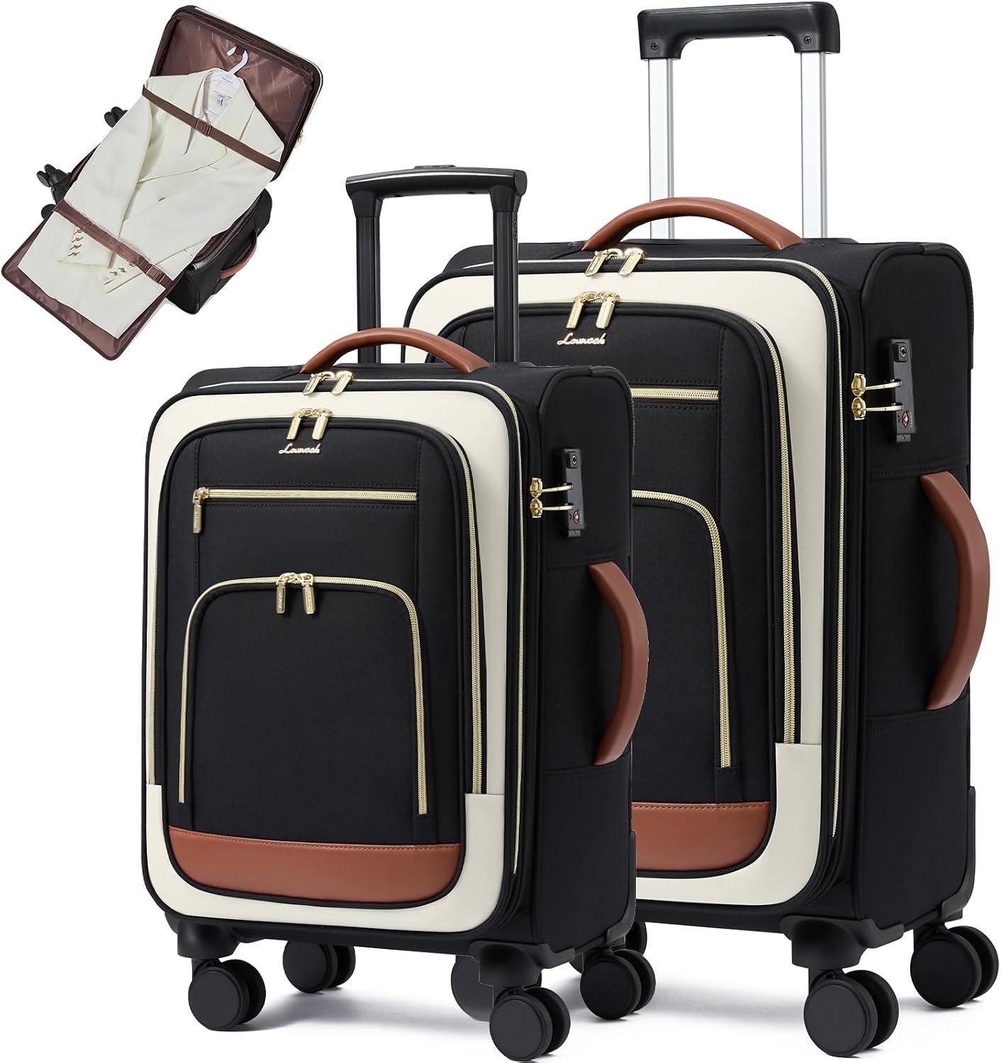 LOVEVOOK Luggage Set 2 Piece, Carry on Luggage Airline Approved, 22 & 26.5 Inch Large Rolling Suitcase with Garment Bag, Lightweight Underseat Carryon Luggage for Women Travel with TSA Lock