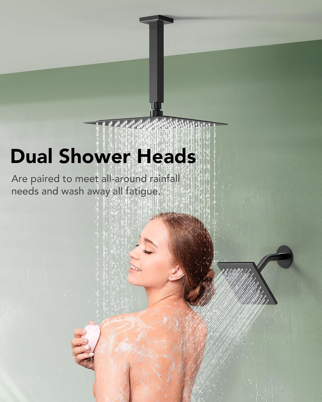 Dual Shower Heads Shower System: Aposhion Thermostatic Shower System - 16' & 6' Rainfall Shower Heads with Handheld Sprayer & 6 Body Massage Jets, Bathroom Shower Faucet Set with Valve, Matte Black