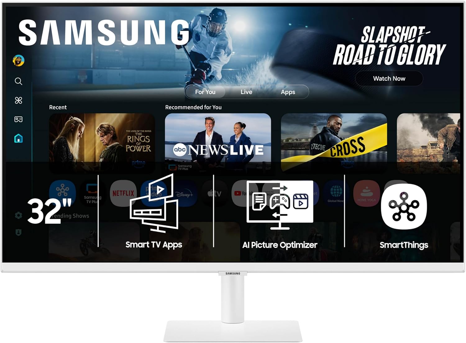 Samsung 32' Smart Monitor M7 (M70F) 4K UHD Display, Samsung Vision AI, Smart TV Apps, Gaming Hub, USB-C, HDMI and USB-A, White, LS32FM703UNXZA, 2025 (Renewed)