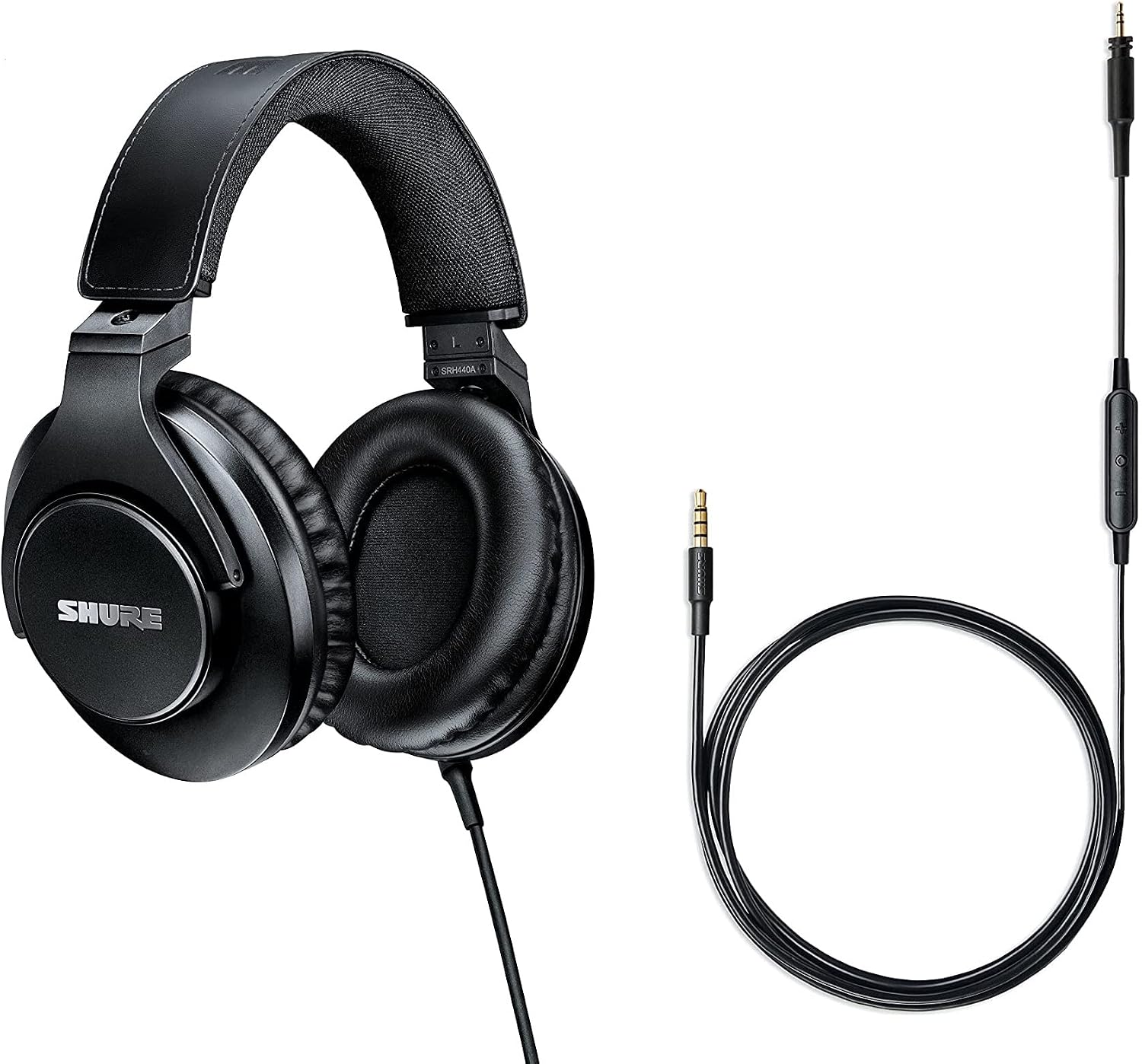 Shure SRH440A Over-Ear Wired Headphones Bundle with RMCH1-UNI Communication Cable with Microphone and 3-Button Control, for Monitoring & Recording, Adjustable & Collapsible Design - 2022 Version