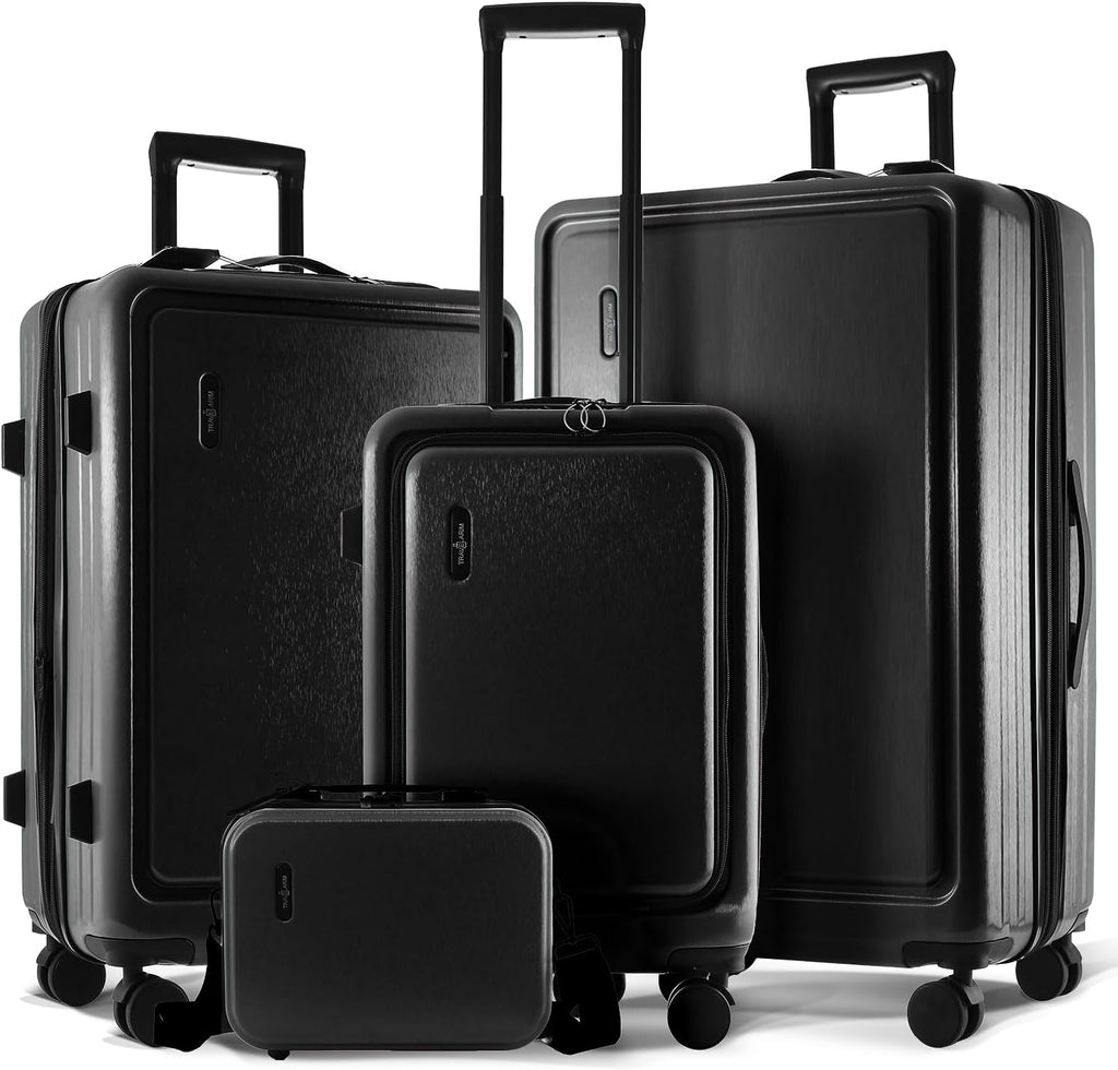 TRAVELARIM Hard Shell Luggage Sets with Spinner Wheels 4 Piece, Expandable Large Suitcases with TSA Lock, Travel Large Suitcase Set, Jet Black Luggage Set