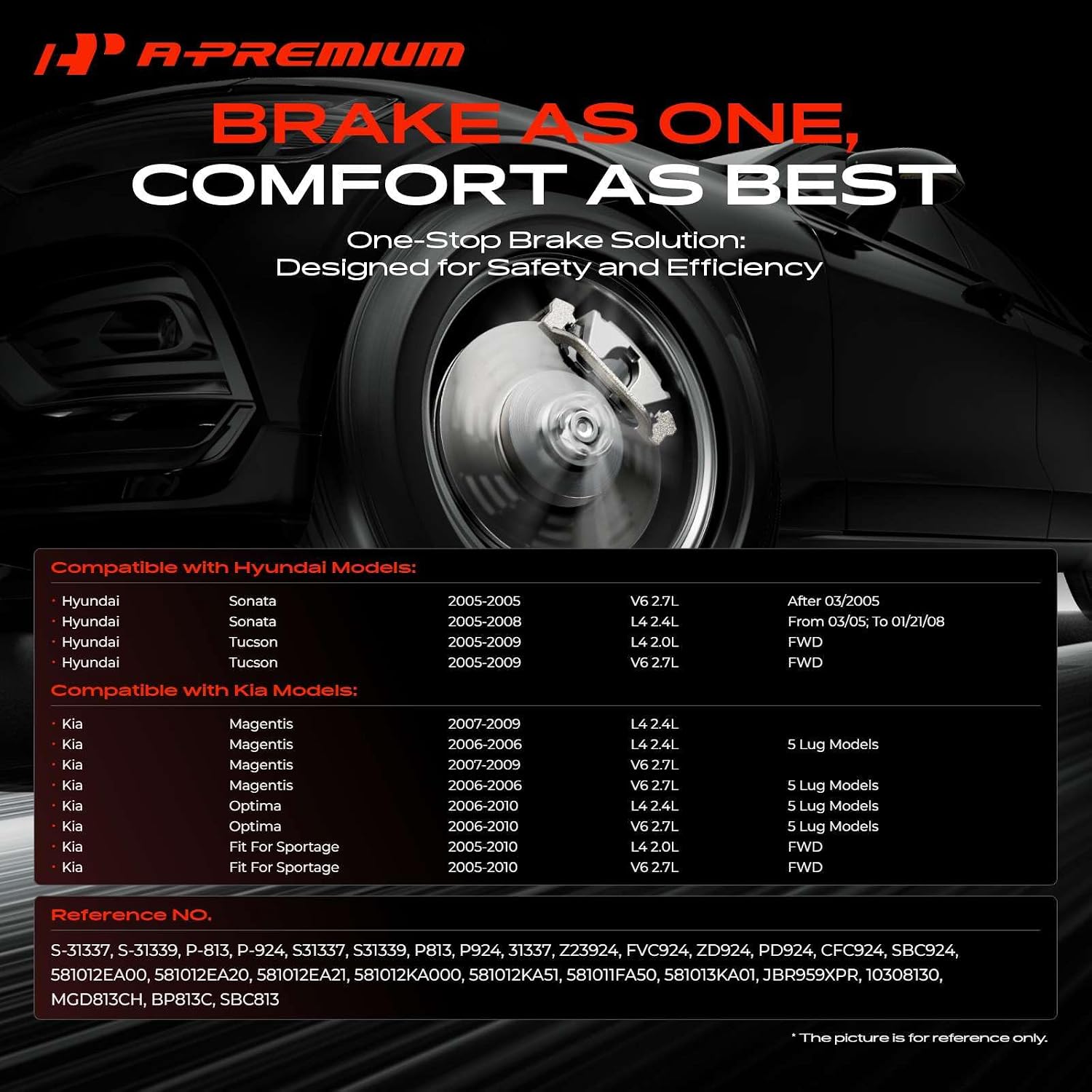A-Premium Front and Rear Drilled and Slotted Disc Brake Rotors + Ceramic Pads Kit Compatible with Select Hyundai and Kia Models - Sonata 05-08, Tucson 05-09, Magentis 06-09, Optima 06-10, Sportage