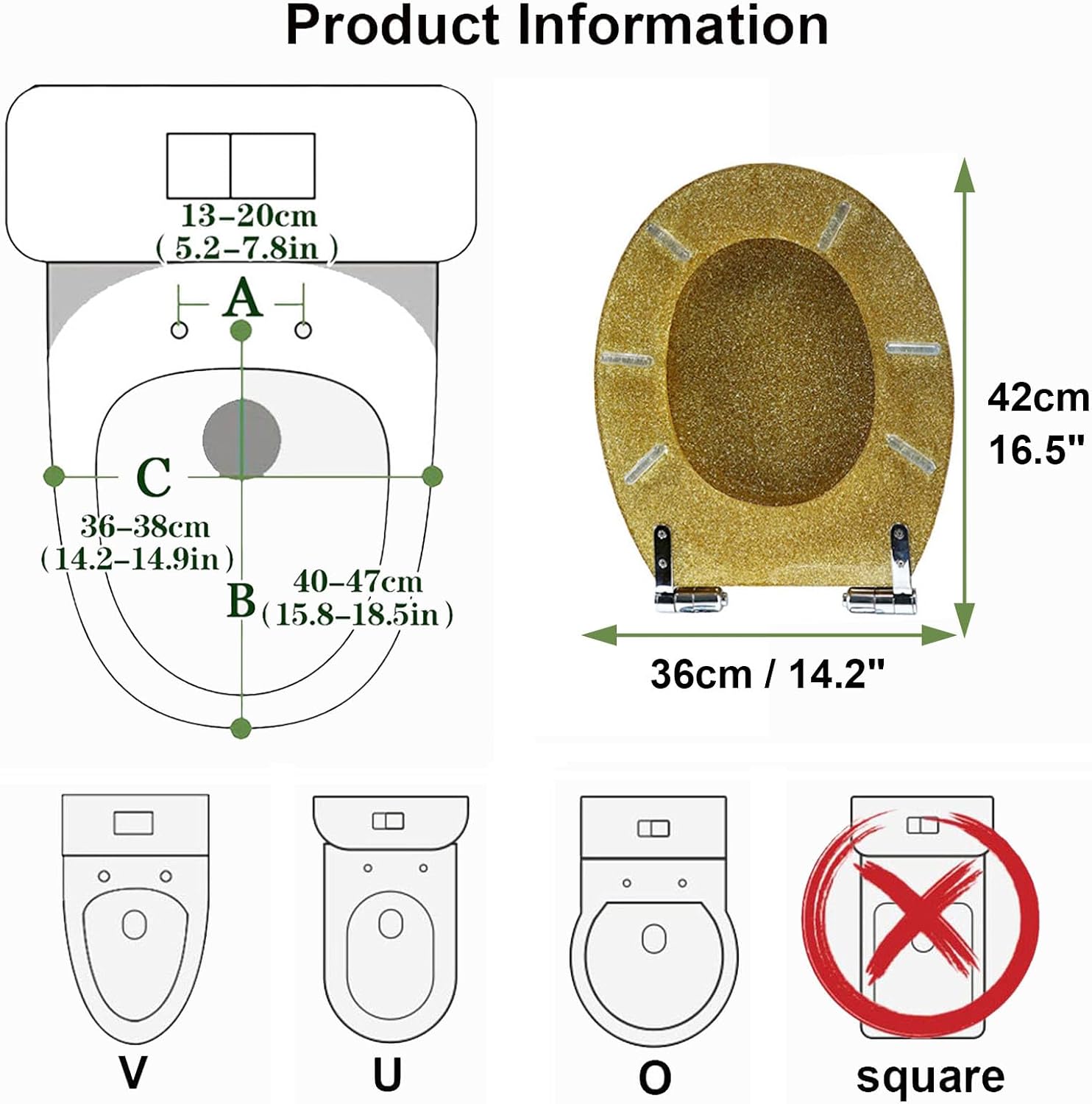 Pink,Wemune Glitter Toilet Seat, 36 * 42Cm Resin Toilet Seats Round, Thicken Toilet Lid Slow Close, Quick Release, Easy To Clean & Install(Gold, Silver, Pink, Black)