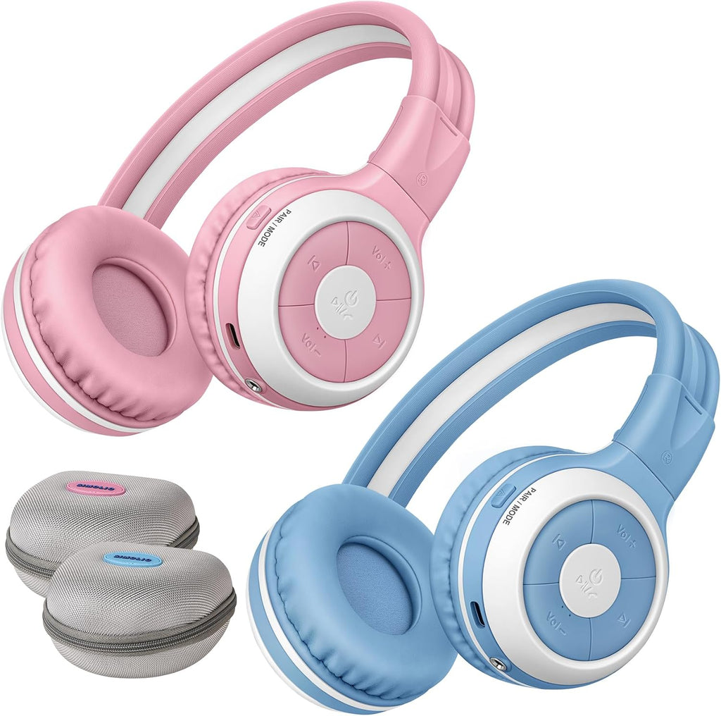 SIMOLIO Kids Headphones, Wired Kids Headset with Mic & Volume Limiter and AuraCast Wireless Headphones, Foldable, Durable, Comfortable for Girls/Boys School, Travel, Online Learning