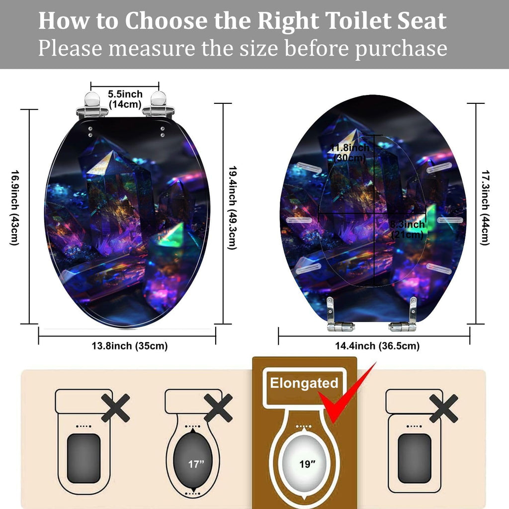 Elongated Toilet Seat Dark Background AYSt Quartz Facets Internal Glow Resin Toilet Seat Quietly Close Quick Release Hinges Decorative Toilet Seat with Cover Easy to Install