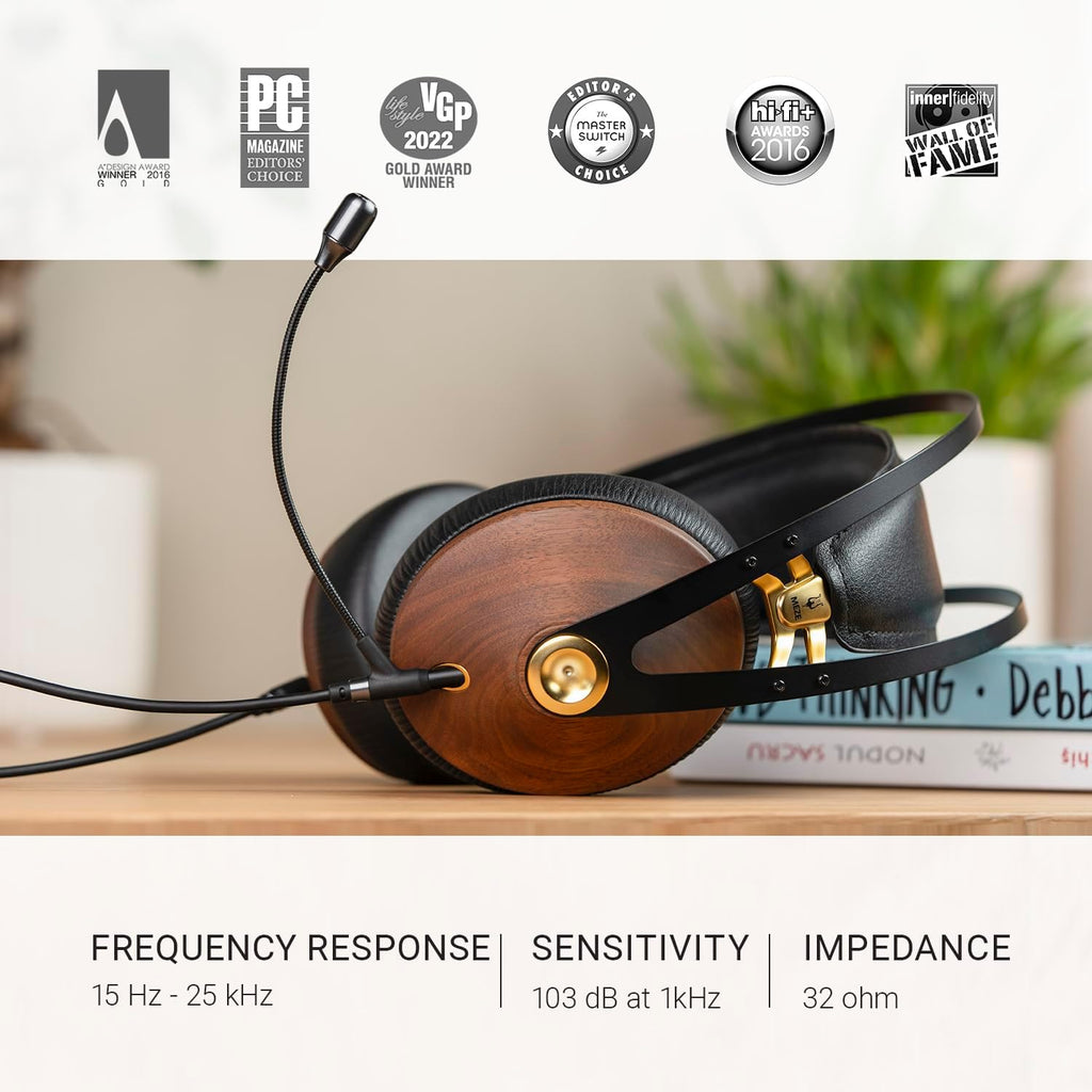 MEZE AUDIO | 99 Classics Walnut Gold | Wooden Closed-Back Headphones for Audiophiles | Gaming | Podcasts | Home Office | Wired Over-Ear Headphones with Mic and Self Adjustable Headband (Renewed)