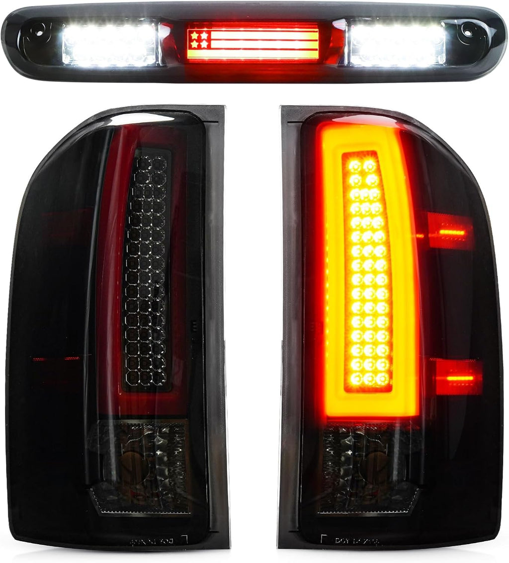 LED Tail Light + 3rd Brake Light Assembly for Chevy Chevrolet Silverado 1500 2500 HD 3500 HD 2007-2014, for GMC Sierra 3500 HD 2008-2014 with Dual Wheel Only, Smoke Lens 3Pcs