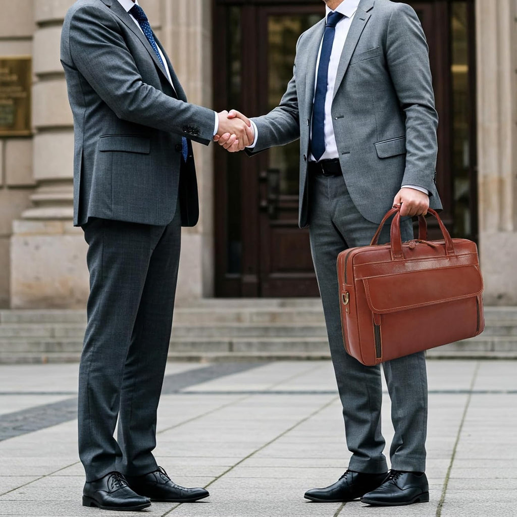 Masa Kawa Leather Briefcase for Men 15.6', 17' Laptop Computer Case Business Travel Work Messenger Cross Body Shoulder Bag