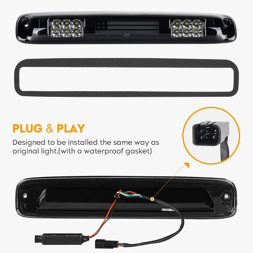 LED Tail Light + 3rd Third Brake Light Kit Fit for Chevy Silverado 1500 2500 HD 1999-2002, for GMC Sierra 1500 2500 HD Fleetside 1999-2003, Taillights and High Mount Stop Light, Smoke Lens