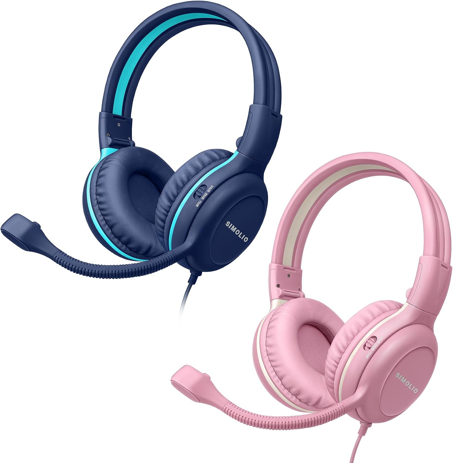 SIMOLIO Kids Headphones, Wired Kids Headset with Mic & Volume Limiter and AuraCast Wireless Headphones, Foldable, Durable, Comfortable for Girls/Boys School, Travel, Online Learning