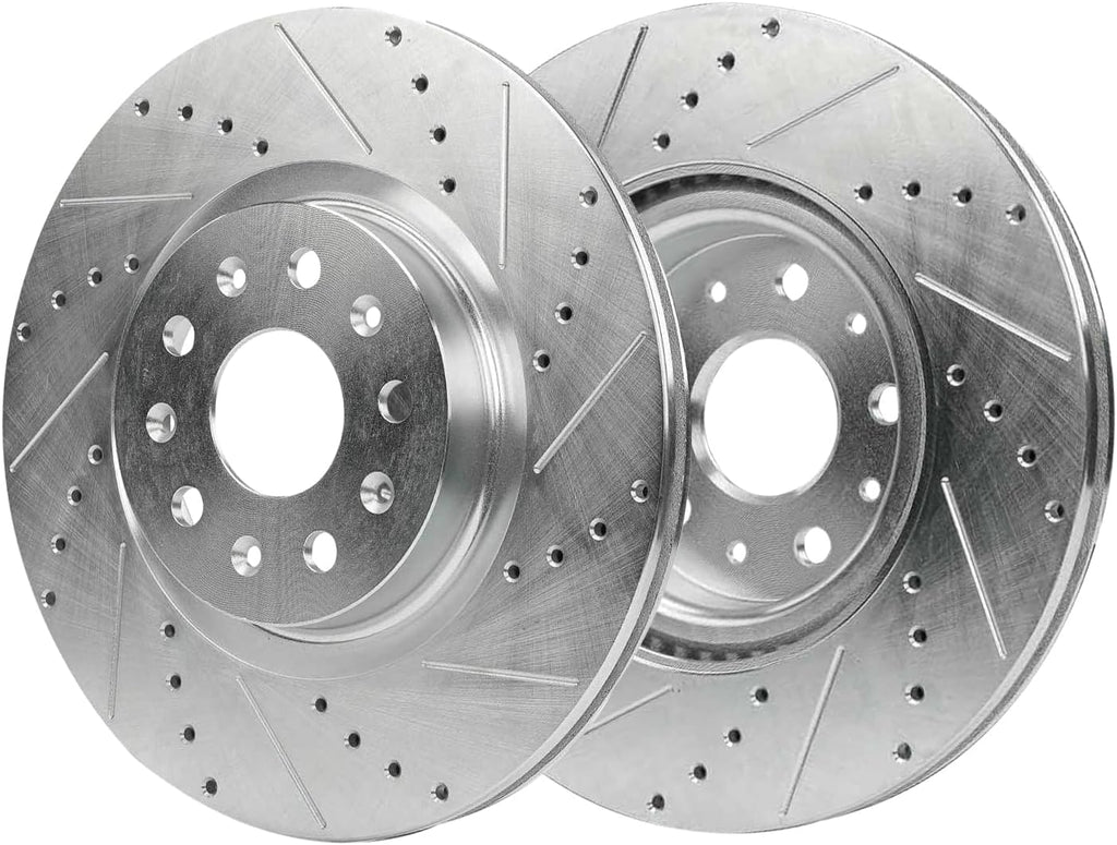 Detroit Axle - Brake Kit for 2014 Cadillac CTS [V; Sedan] Drilled and Slotted Disc Brakes Rotors Ceramic Brake Pads Replacement : 13.58' inch Front and 14.37' inch Rear Rotors