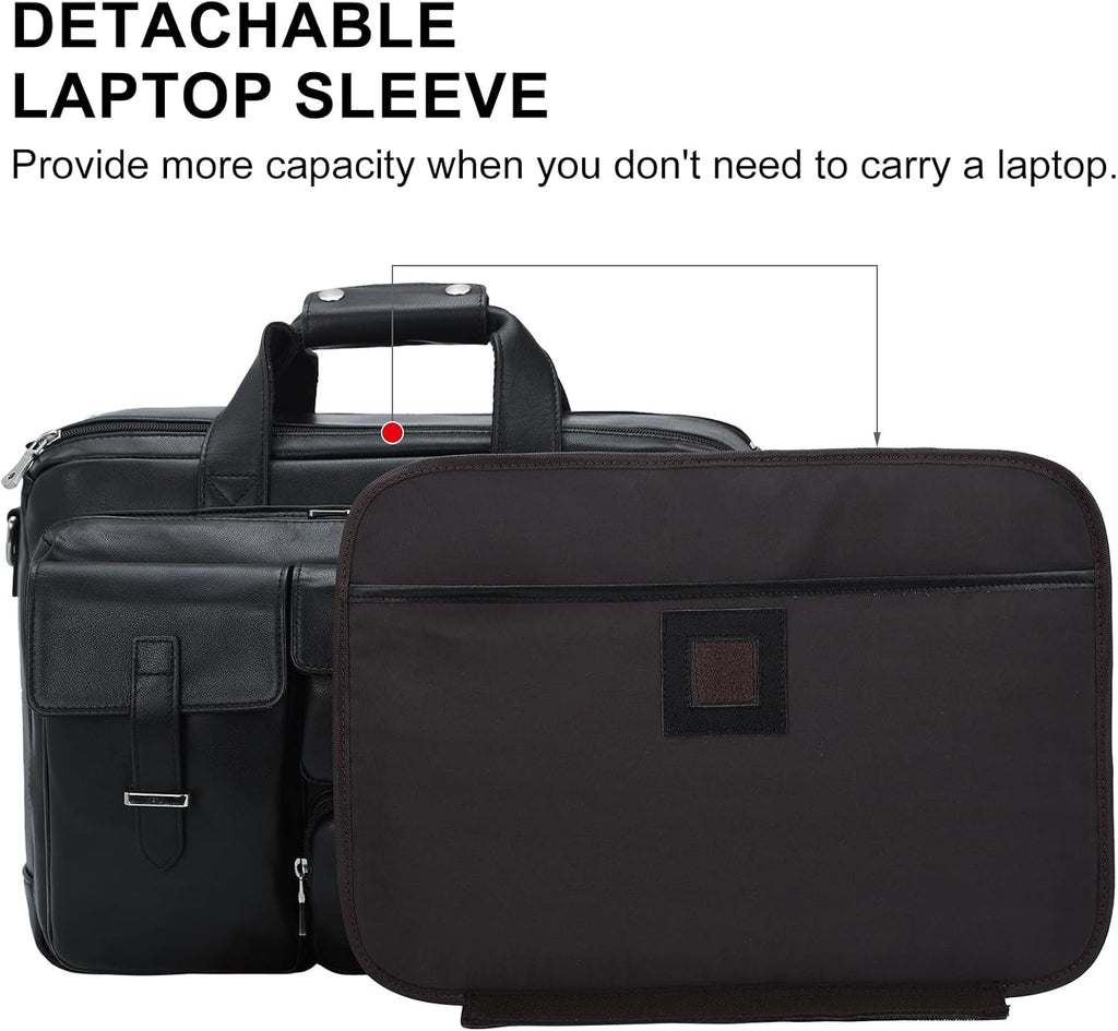 TIDING Full Grain Leather Briefcase For Men 17 Inch Laptop Case Business Travel Office Messenger Shoulder Bag