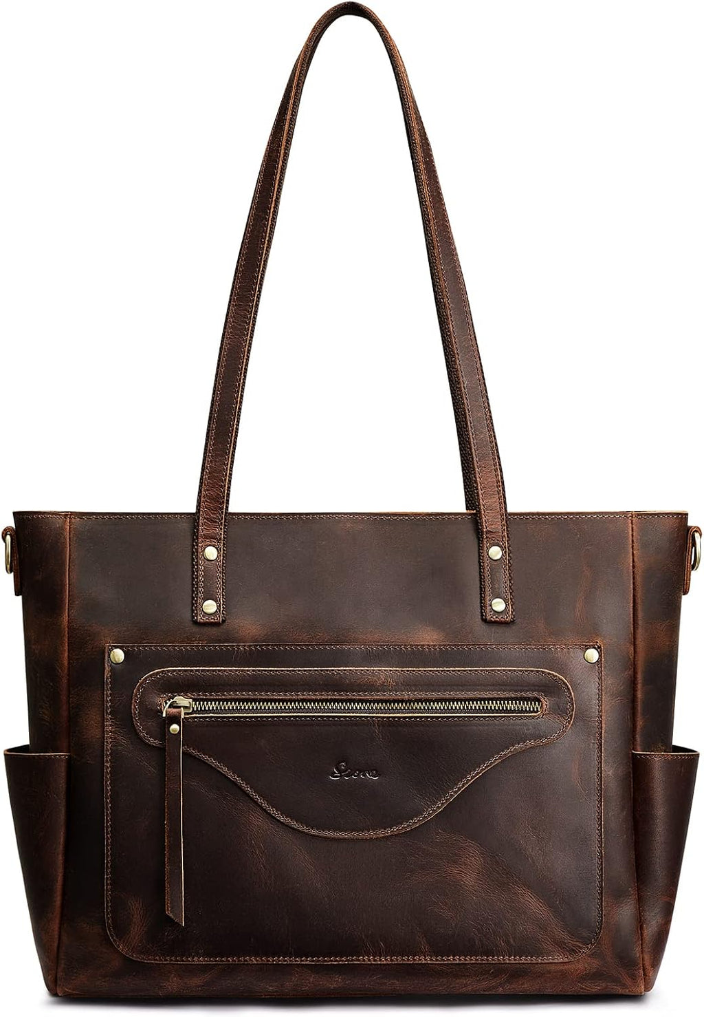 S-ZONE Women Genuine Leather Tote Bag Large Shoulder Purse Vintage Crossbody Work Handbag