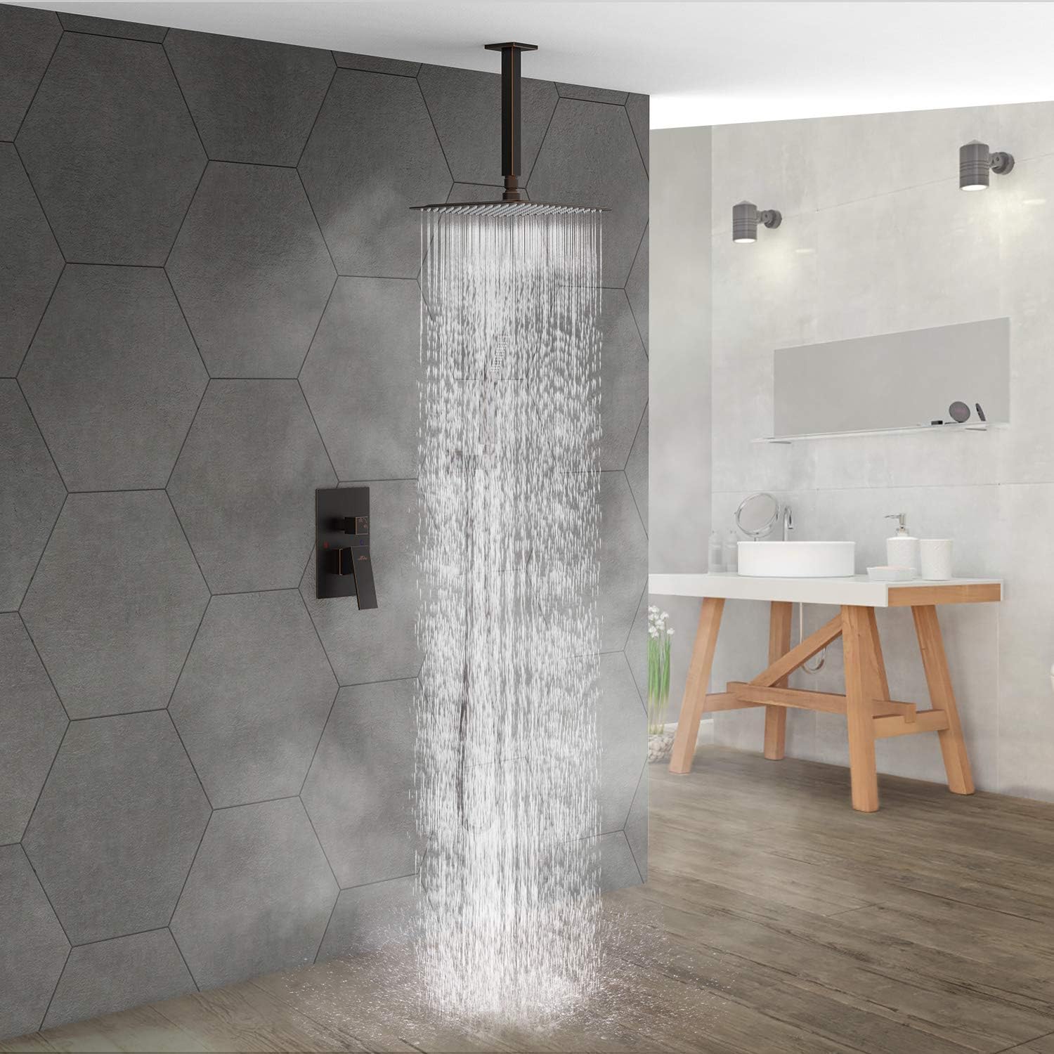 SunCleanse Rainfall Shower Faucet Set Oil Rubbed Bronze Shower Combo Set for Bathroom with High Pressure 10 inch Shower Head with Handheld Shower Valves Shower Head and Handheld Ceiling Mounted
