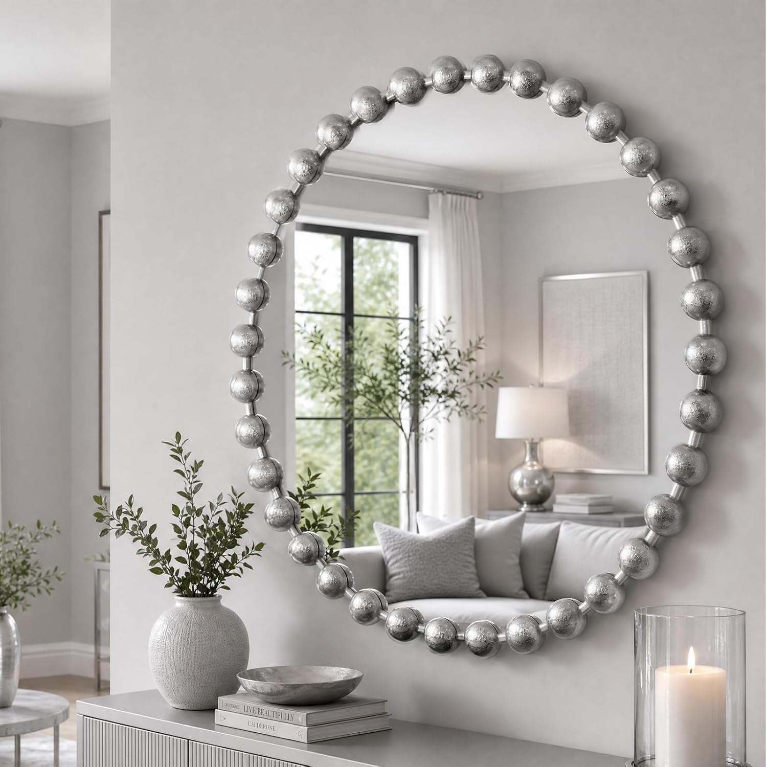 Madison Park Round Mirror, Metal Frame Circle Mirror 36 inch, Wall Art Decor Mounted Hanging for Entryway, Bathroom, hallway, Living Room, Vanity, Marlowe, Silver