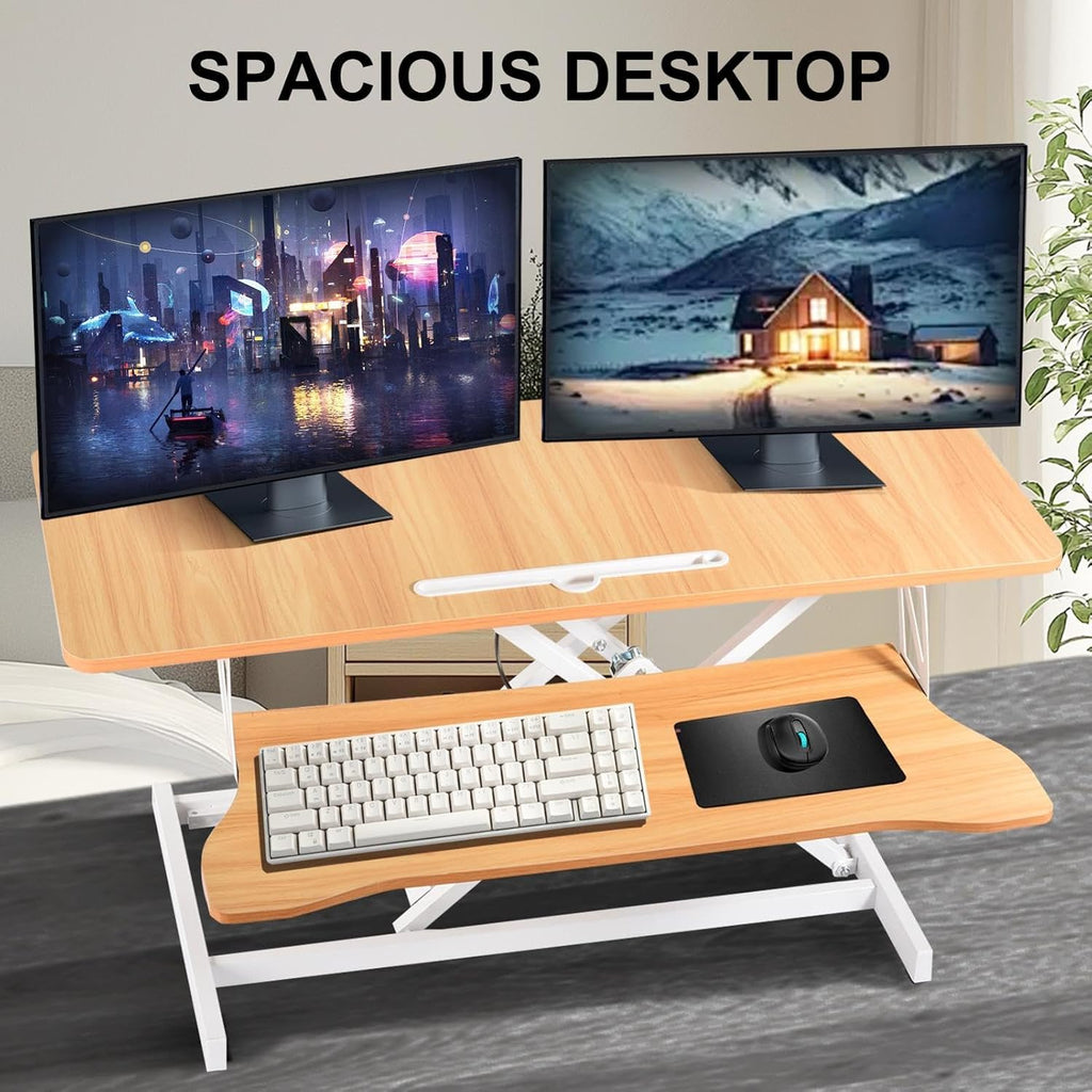 38-inch Standing Desk Converter Height Adjustable Sit to Stand Up Workstation, Duals Monitor and Laptop Riser with Wide Keyboard Tray, for Home, School, Company, Black