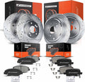 A-Premium Front and Rear Drilled and Slotted Disc Brake Rotors + Ceramic Pads Kit Compatible with Select Honda Models - Pilot 2003 2004 2005 2006 2007 2008, 12-PC Set