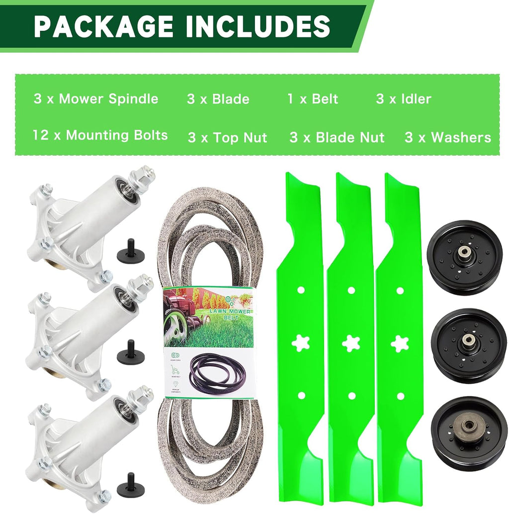 54' Mower Deck Rebuild Kit Fit for Husqvarna Z254 RZ5422 RZ5424 RZ5426 RZ54i lgt2654 Craftsman Poulan Z54 Lawn Mower Includes 3 Spindles 187292 3 Blades 187254 3 ldler 196104 196106 1 Belt 539114557