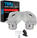 TRQ Performance Rear Brake Pad and Rotor Set Ceramic Drilled Slotted Coated Rotors Calipers Compatible with 2011-2018 Toyota Sienna 2014-2018 Highlander 2010-2015 Lexus RX350 2012-2015 RX450h