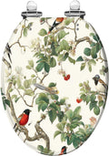 Elongated Toilet Seat Botanical Birds Floral Branches Vibrant Green Leaves Delicate Blooms Resin Toilet Seat Quietly Close Quick Release Hinges with Cover Bumpers Decorative Easy to Install Clean