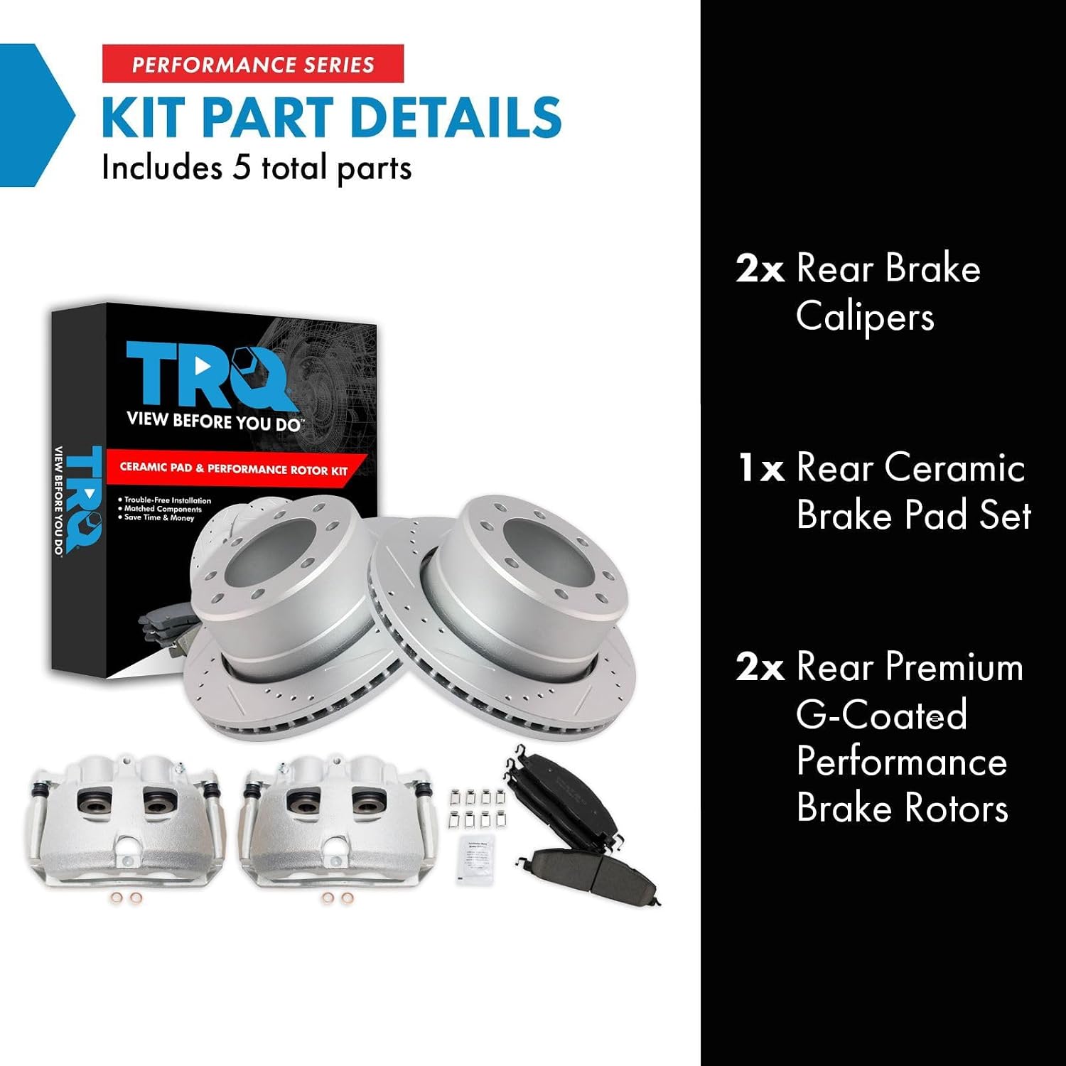 TRQ Rear Performance Brake Pad, Caliper, & Rotor Kit Ceramic Vented Premium G-Coated Compatible with 2009-2010 Dodge Ram 2500, 3500 2012 Ram 1500 2011-2018 2500 3500