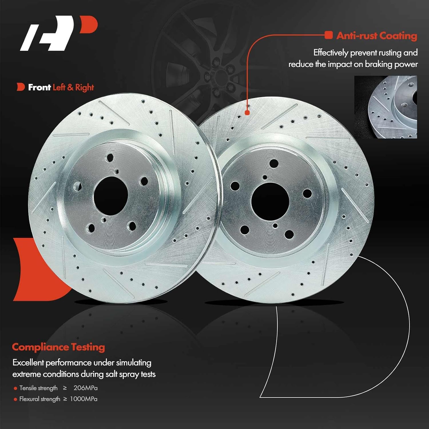 A-Premium 12.40 inch (315mm) Front Drilled and Slotted Disc Brake Rotors + Ceramic Pads Kit Compatible with Select Subaru Models - Forester 2019 2020 2021, 6-PC Set