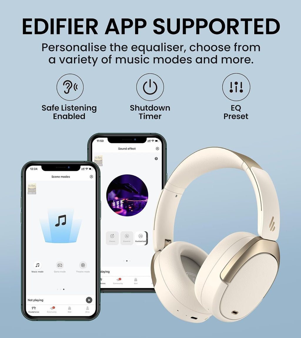 Edifier WH950NB Wireless Headphones - Active Noise Cancelling Headsets - Bluetooth 5.3 - Hi-Res Audio - 55H Playtime - Google Fast Pairing - Dual-Device Connection - Connect to App (Ivory)