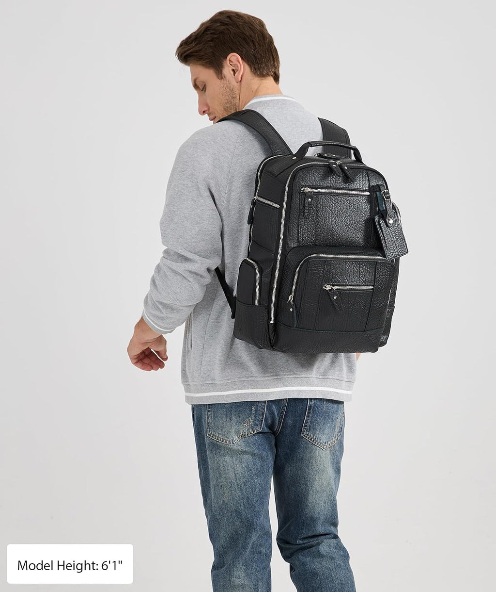 LANNSYNE Vintage Genuine Leather Backpack for men, 15.6' Laptop Backpack Travel Camping 24L Rucksack