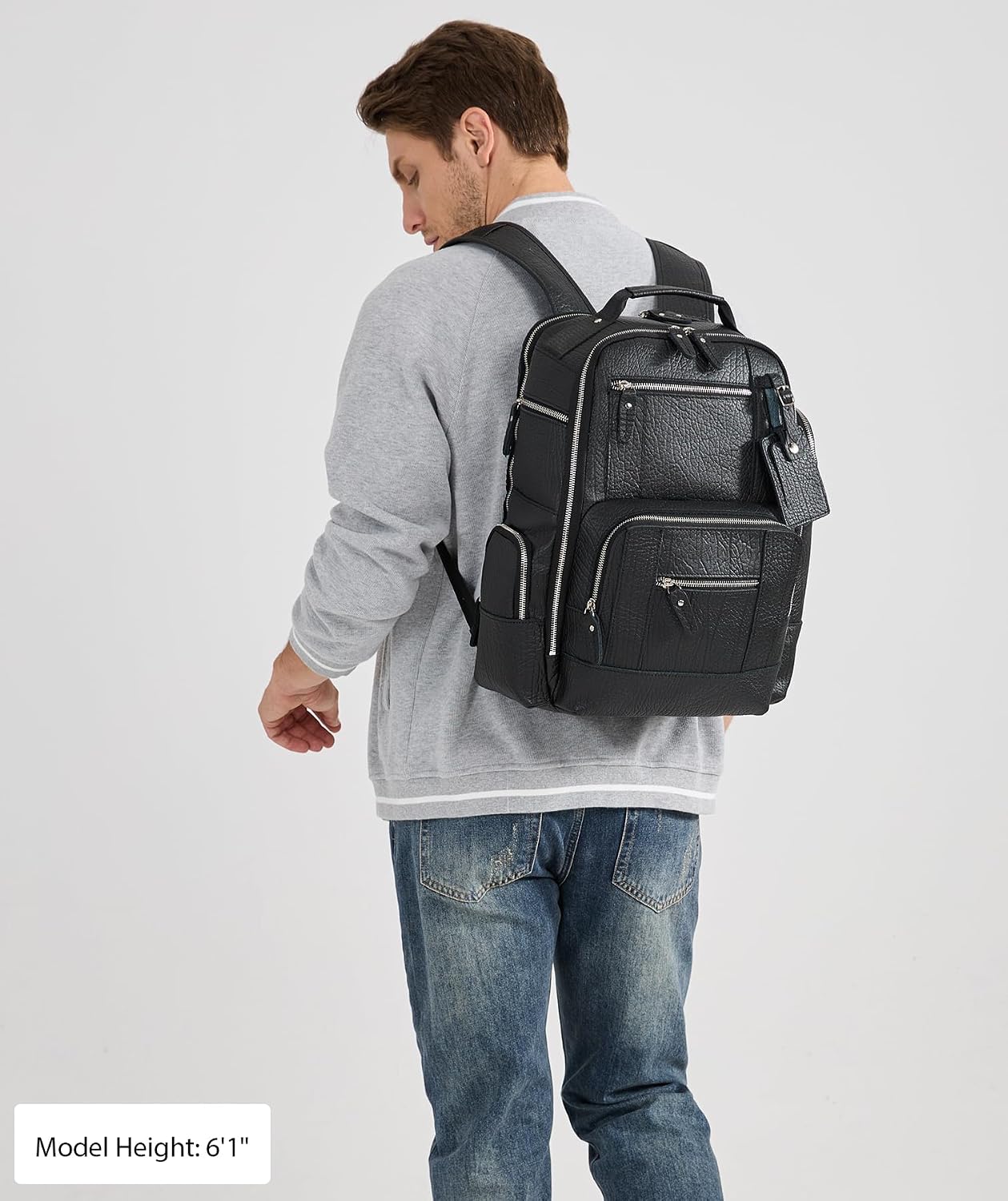 LANNSYNE Vintage Genuine Leather Backpack for men, 15.6' Laptop Backpack Travel Camping 24L Rucksack
