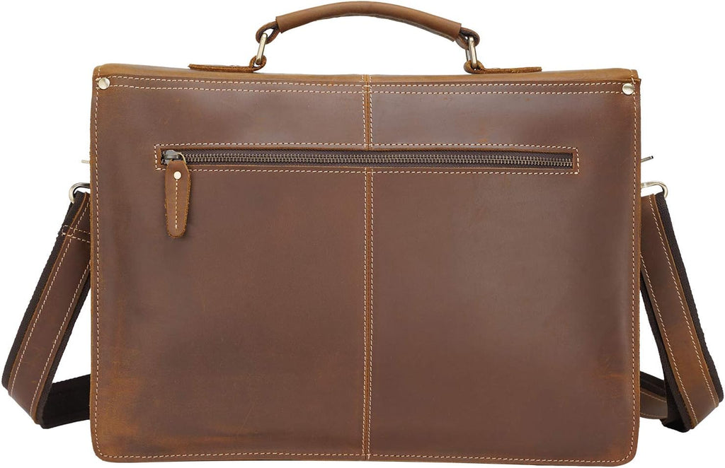 Polare 16' Full Grain Leather Messenger Bag Laptop Briefcase Bag Professional Work Bag For Men with YKK Zippers