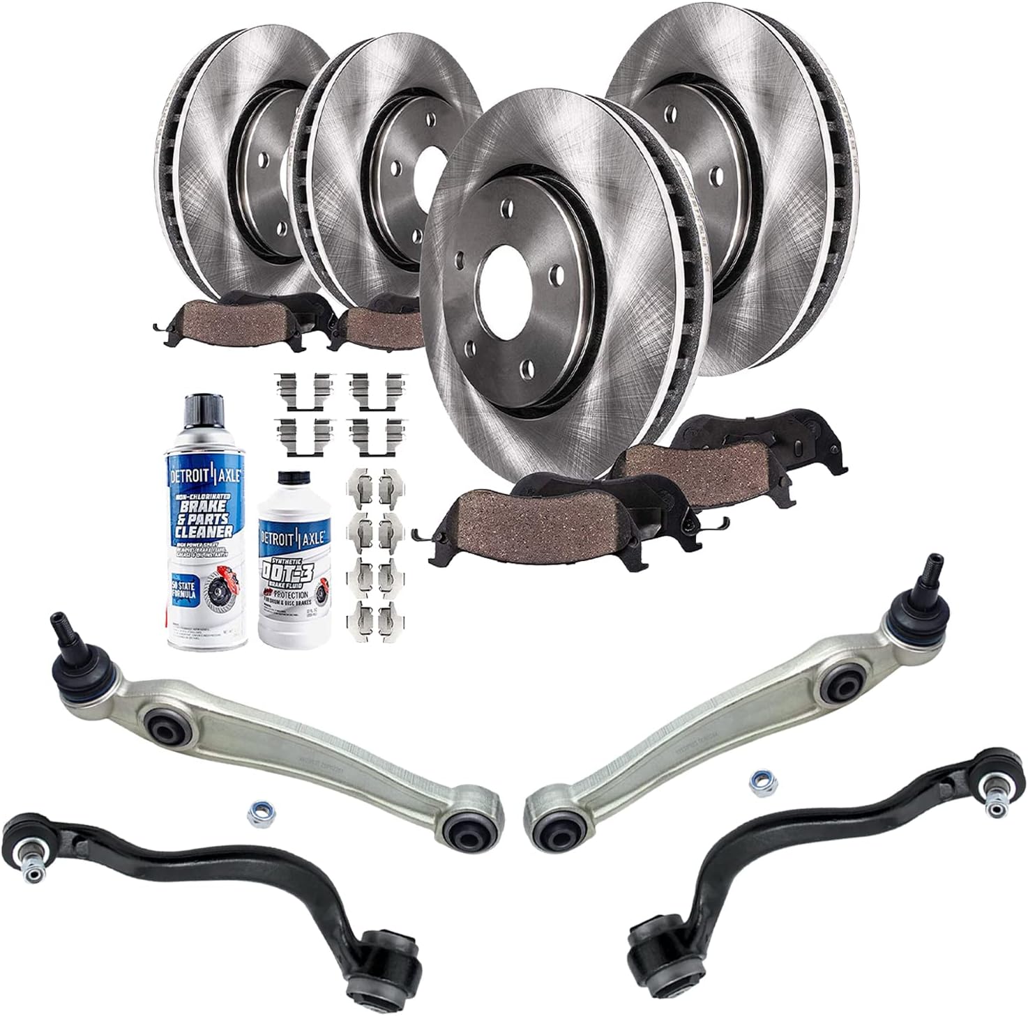 Detroit Axle - Control Arms Brake Kit for 2010-2013 BMW X5 xDrive35d, 2010 X6 xDrive35i, Lower Forward & Rearward Control Arms w/Ball Joints Brake Rotors Ceramic Brakes Pads Front & Rear Replacement