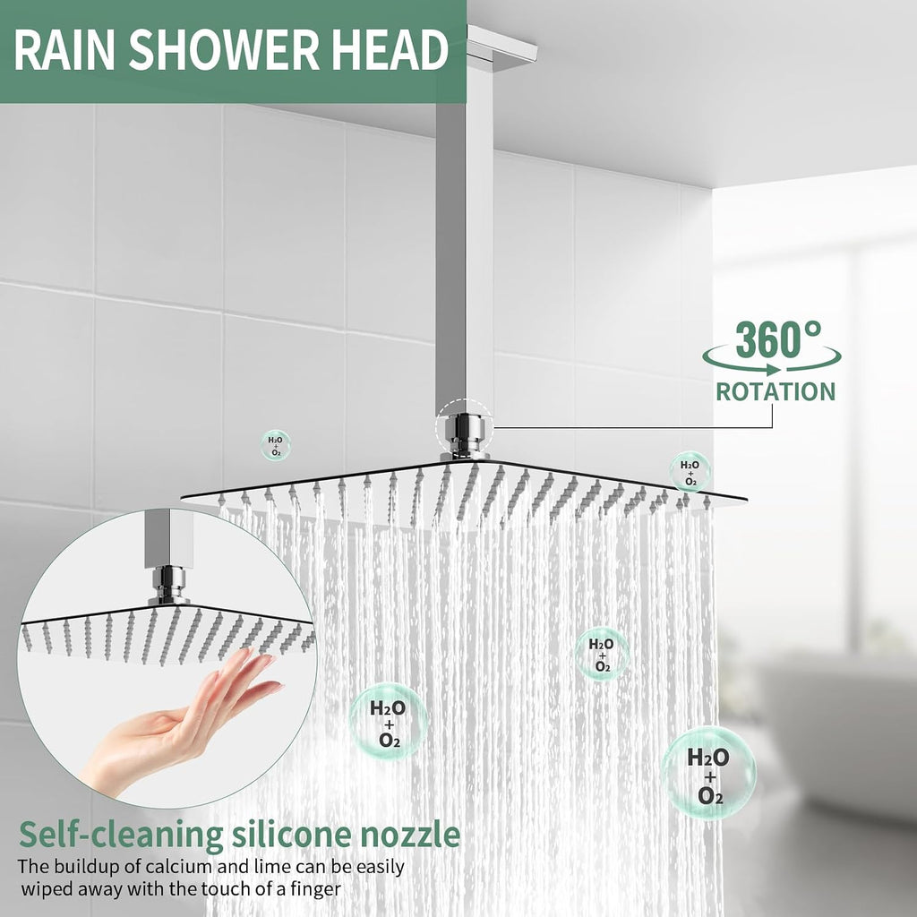 SunCleanse Rainfall Shower Faucet Set Polished Chrome Shower Combo Set for Bathroom with High Pressure 10 inch Shower Head with Handheld Shower Valves Shower Head and Handheld Ceiling Mounted