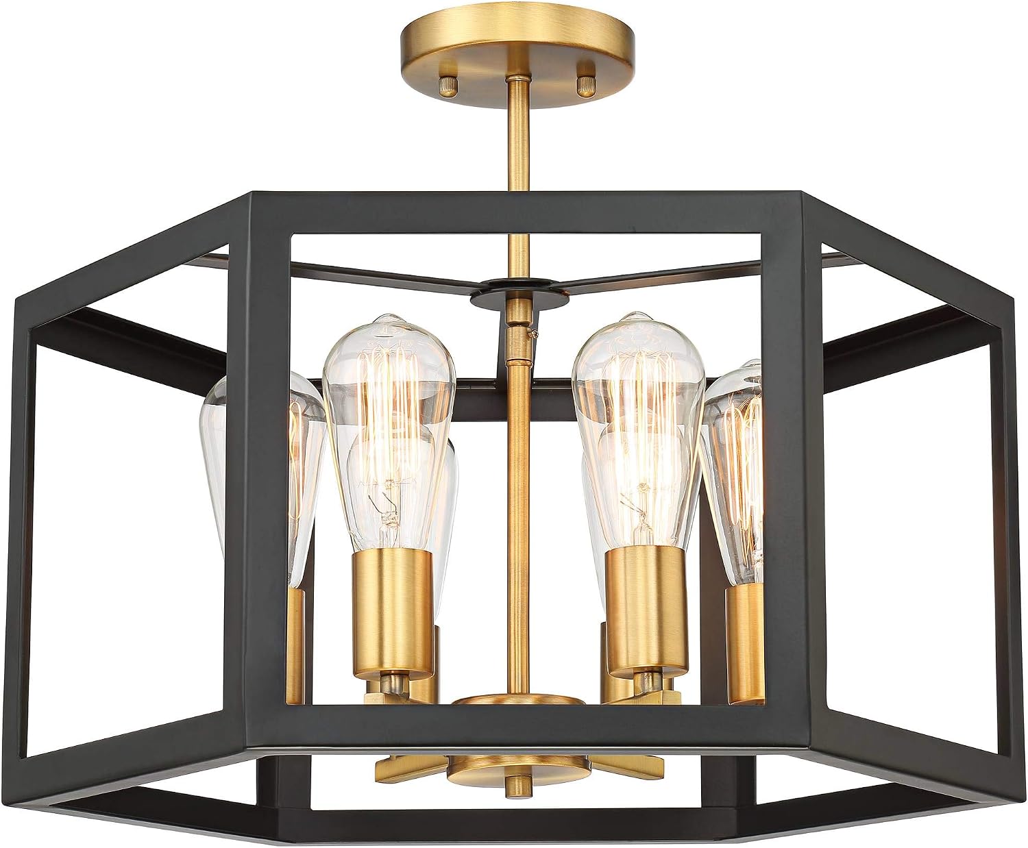 Possini Euro Design Beni Industrial Rustic Farmhouse Ceiling Light Semi Flush-Mount Fixture 20' Wide Antique Bronze Gold 6-Light Open Pentagon Frame for Bedroom Kitchen Living Room Hallway Dining