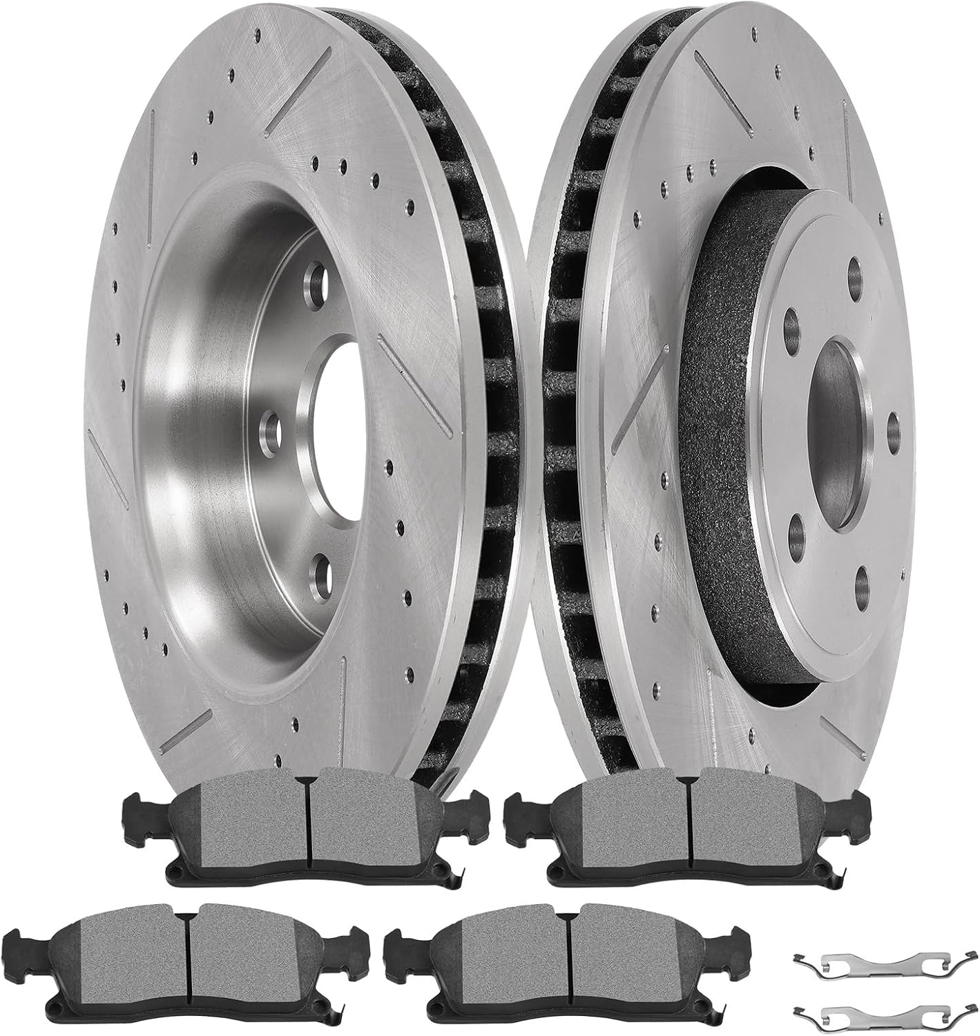SCITOO Brake Kits For Dodge For Durango 2011-2020,For Jeep For Grand Cherokee 2011-2020 Front Drilled & Slotted Disc Brakes Rotors and Semi Metallic Brakes Pads Replacement:53062;D1455-8856