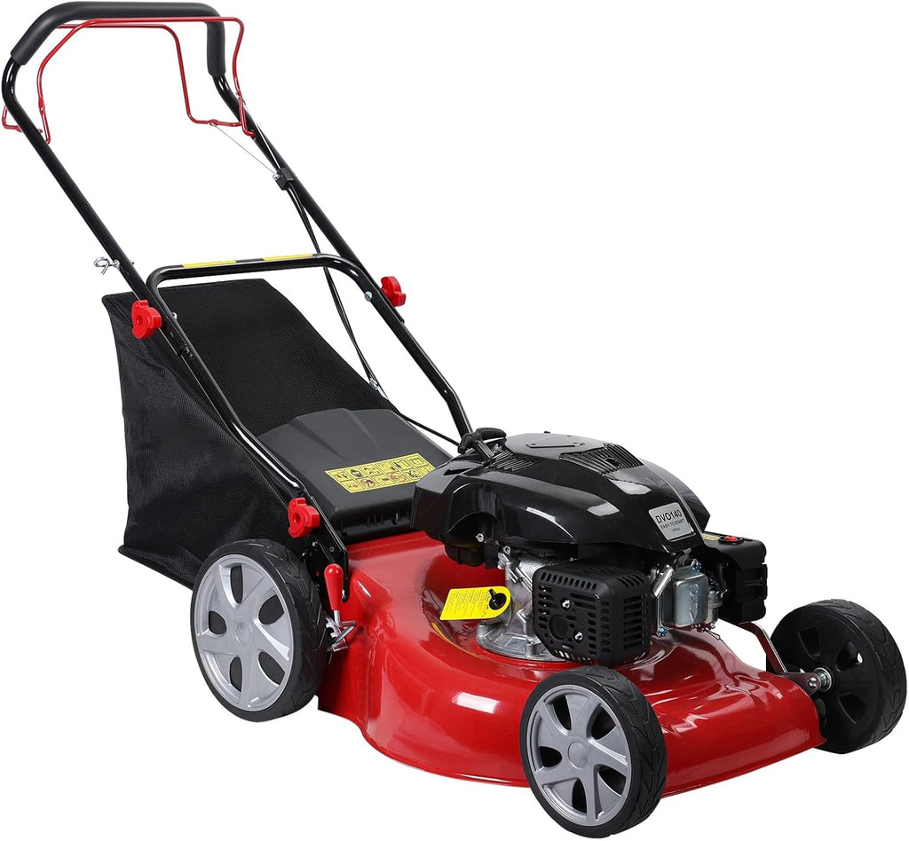 4-Stroke 141CC Self Propelled Gas Lawn Mower, 20 Inch Blade Gas Engine Lawnmower, Push Mower with 50L Grass Tank, Lawn Mower Gas Powered Red
