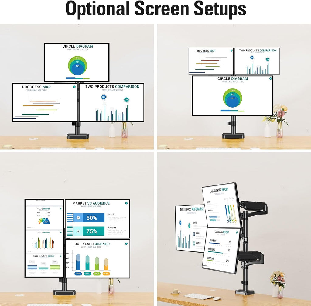 Triple Monitor Mount Fits Max 32 Inch Computer Screen, 3 Monitor Desk Mount Holds Up to 19.8lbs, Heavy Duty Gas Spring Arm, 75x75/100x100 Vesa Mount with C-Clamp/Grommet Base