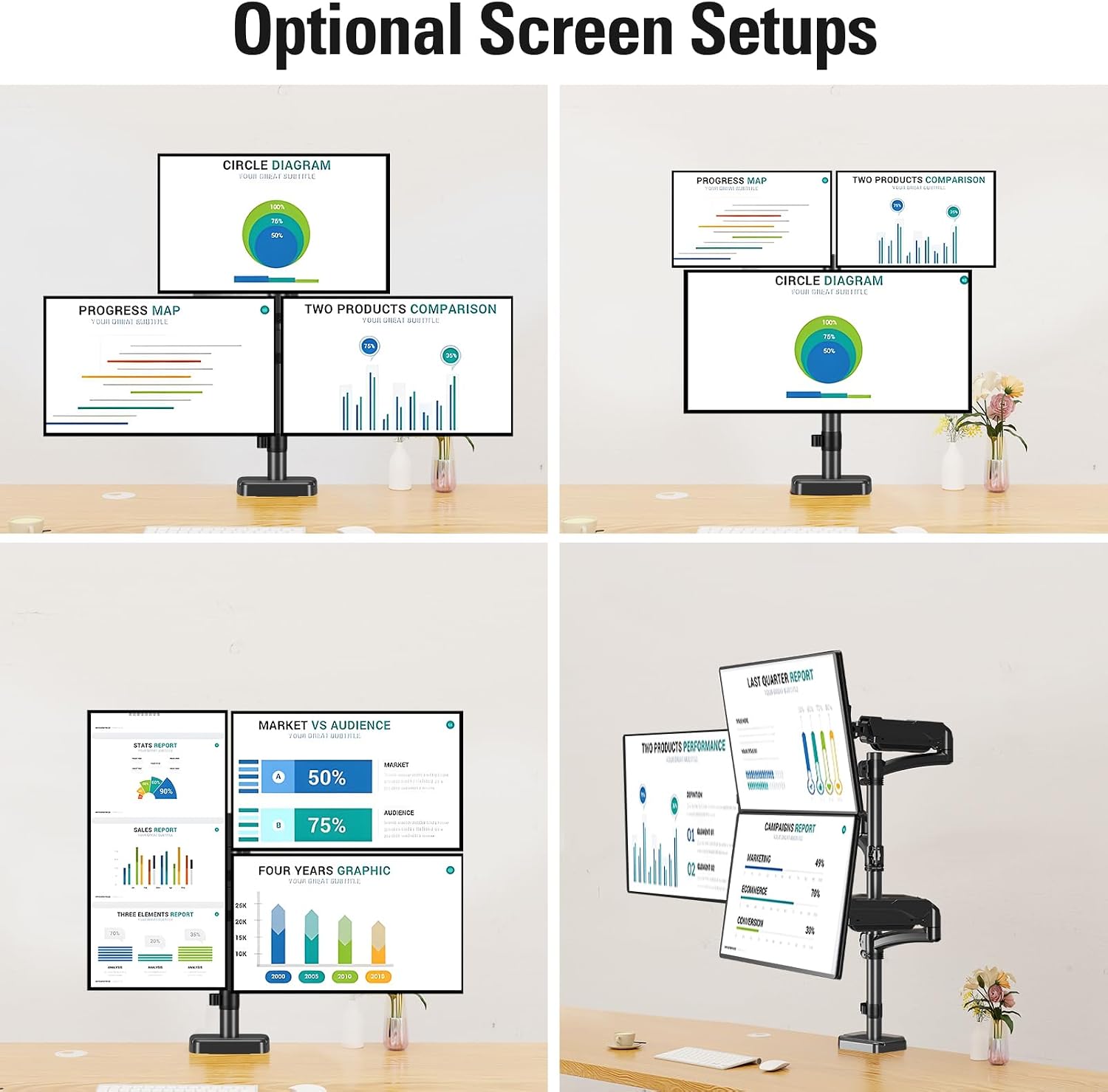 Triple Monitor Mount Fits Max 32 Inch Computer Screen, 3 Monitor Desk Mount Holds Up to 19.8lbs, Heavy Duty Gas Spring Arm, 75x75/100x100 Vesa Mount with C-Clamp/Grommet Base