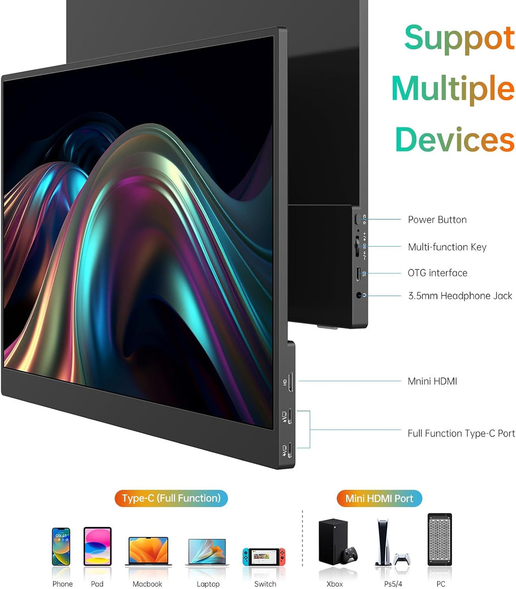 MNN 17.3' Portable Monitor 1080P FHD 144Hz Narrow Edge Laptop Monitor USB C HDMI Gaming Computer IPS HDR Screen for PC Mac Phone Xbox PS5 Switch Laptop w/Smart Cover & Speakers
