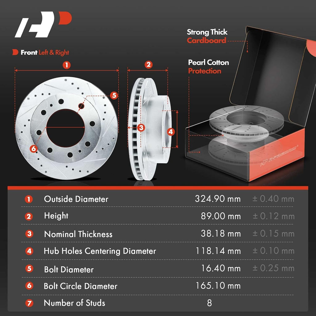 A-Premium Front and Rear Drilled and Slotted Disc Brake Rotors + Ceramic Pads Kit Compatible with Select Chevy and GMC Models - Silverado 2500/2500 HD, Sierra 2500, Suburban 2500, Avalanche 2500
