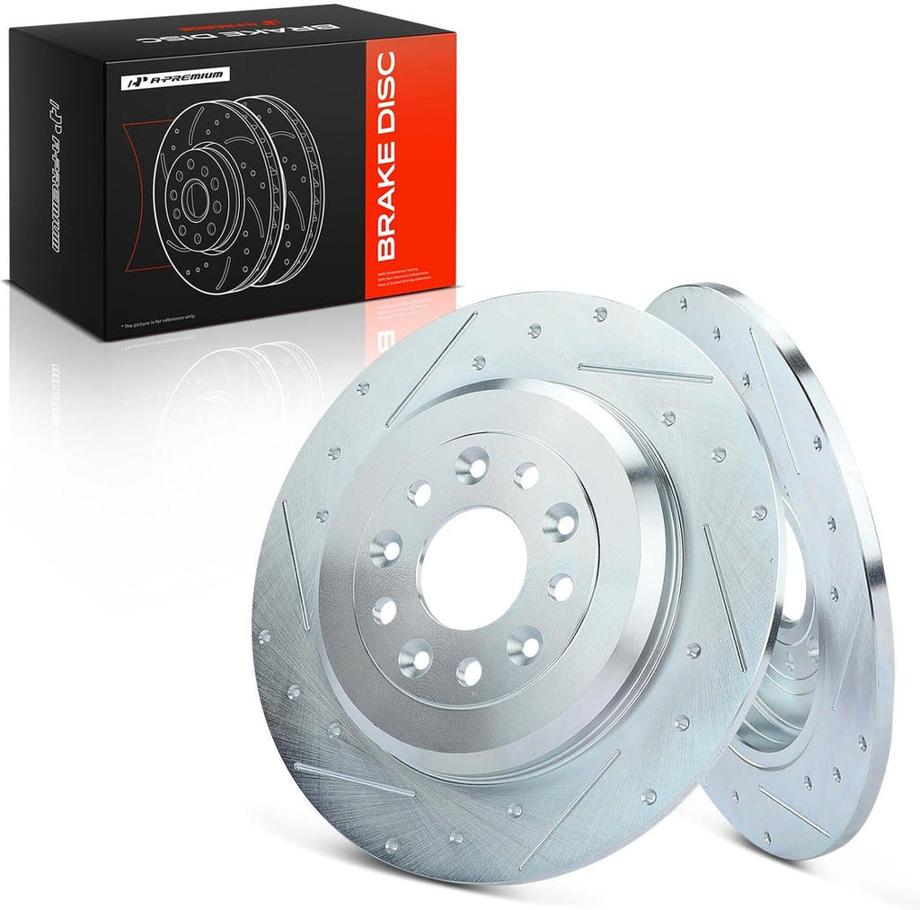 A-Premium 12.99 inch (330mm) Rear Drilled and Slotted Disc Brake Rotors Compatible with Select Ford, Lincoln and Mercury Models - Explorer, Edge, Flex, Taurus, Five Hundred, Taurus X, Freestyle