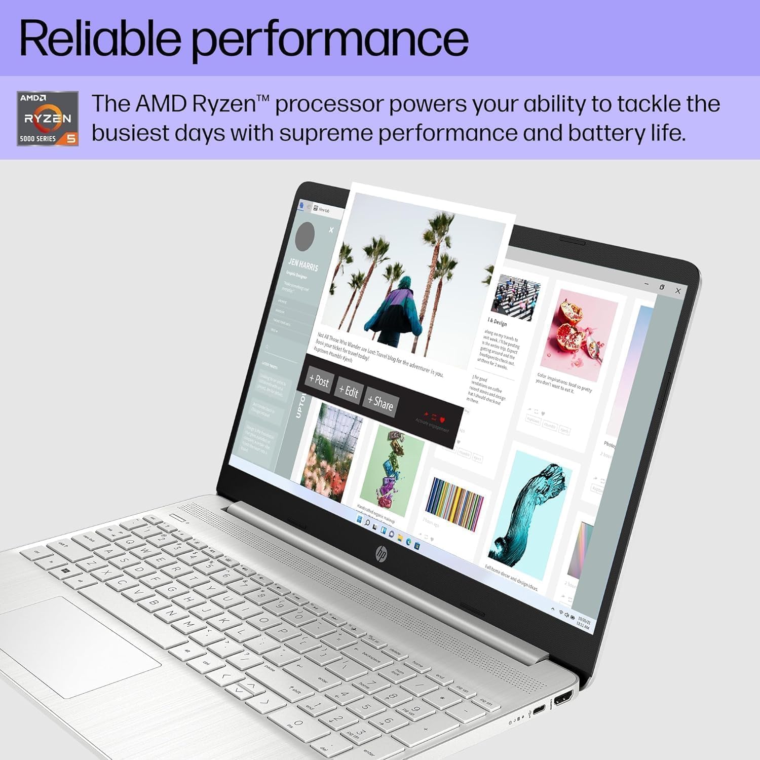 HP 2024 15.6' Business Laptop, AMD Ryzen 5 5500U Processor, 16GB RAM, 512GB SSD, AMD Radeon Graphics, Micro-Edge & Anti-Glare Screen, Thin & Portable, Long Battery Life, Windows 11 Pro