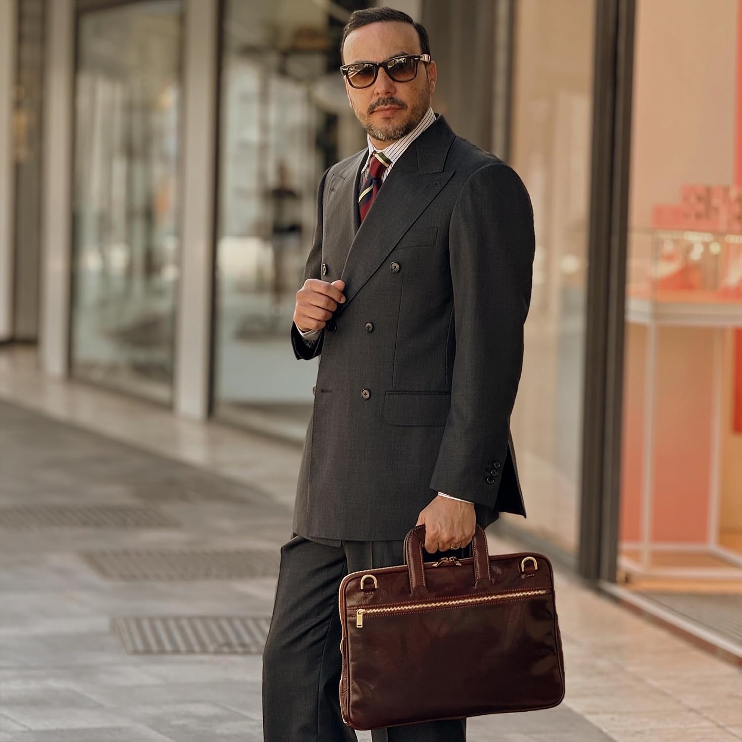 Time Resistance Slim Leather Briefcase - Italian Handmade Leather Computer Bag - Briefcase for Men and Women - Laptop Bag