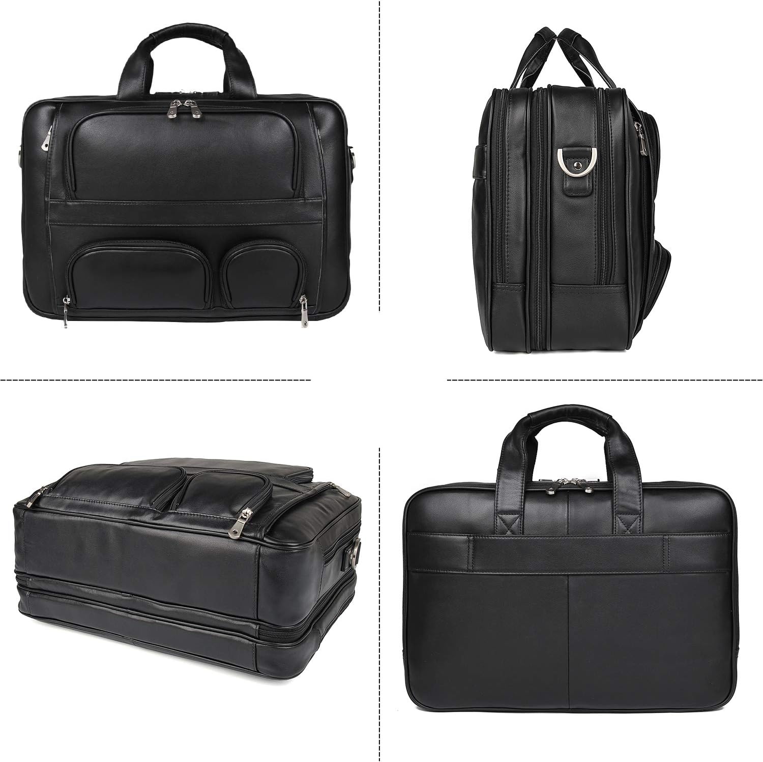 Top Cowhide Leather briefcase for men,17.3 Inch Messenger Bag Laptop Briefcase with YKK Metal Zippers Fit Business Trip