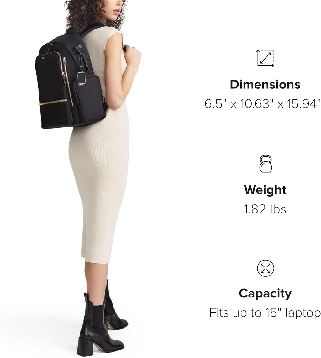TUMI - Voyageur Celina Backpack - Women's Work and Travel Bag - 16.0' X 10.6' X 6.5' - Holds Up to 16' Laptop - Black & Gold Hardware