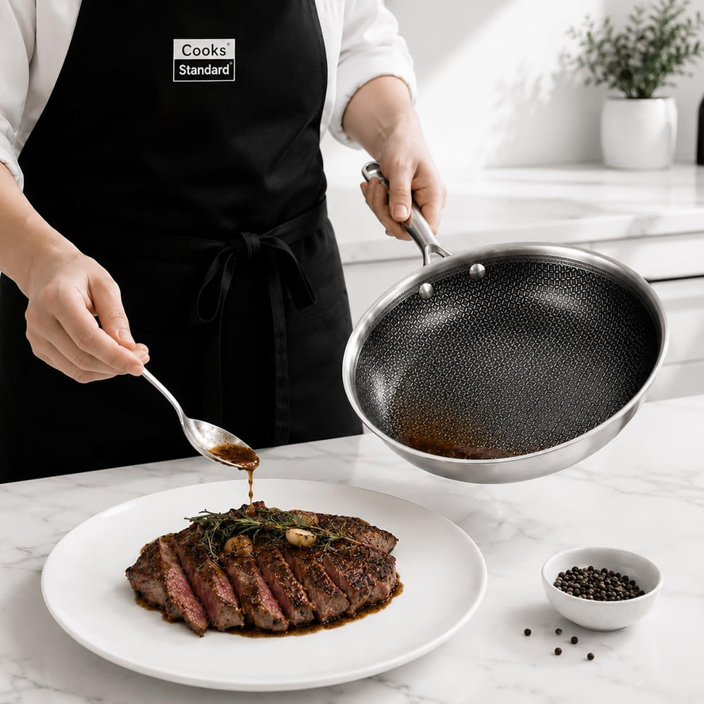 Cooks Standard 12-Piece Multi-Ply Clad Stainless Steel Cookware Set | Includes Nonstick Fry Pan, Saucepan, Steamer & Stockpot with Lid. Aluminum Core for Even Heat. Oven & Dishwasher Safe