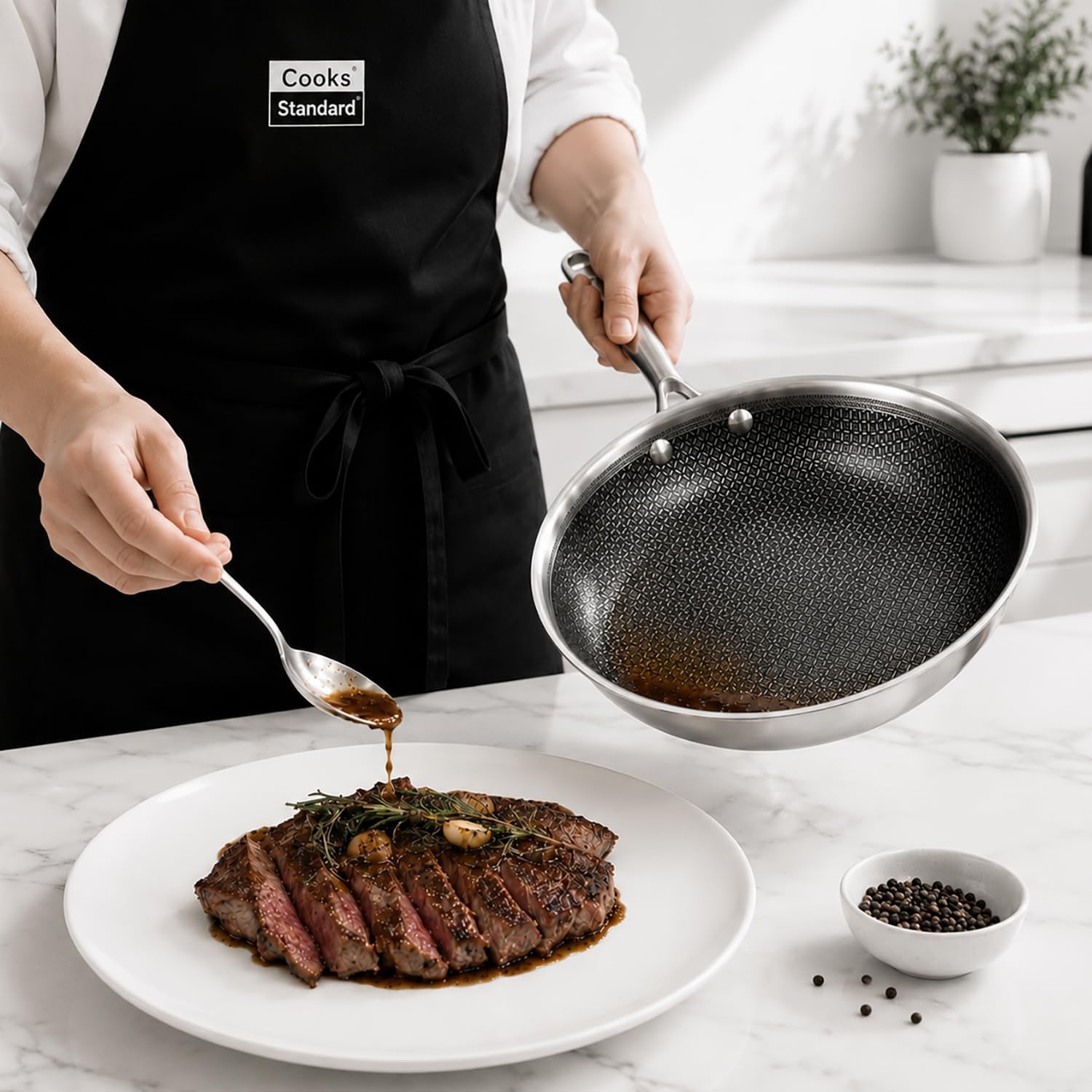 Cooks Standard 12-Piece Multi-Ply Clad Stainless Steel Cookware Set | Includes Nonstick Fry Pan, Saucepan, Steamer & Stockpot with Lid. Aluminum Core for Even Heat. Oven & Dishwasher Safe