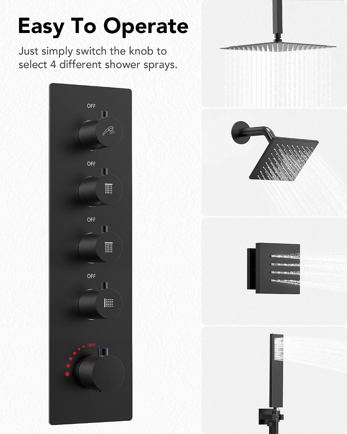 Dual Shower Heads Shower System: Aposhion Thermostatic Shower System - 16' & 6' Rainfall Shower Heads with Handheld Sprayer & 6 Body Massage Jets, Bathroom Shower Faucet Set with Valve, Matte Black
