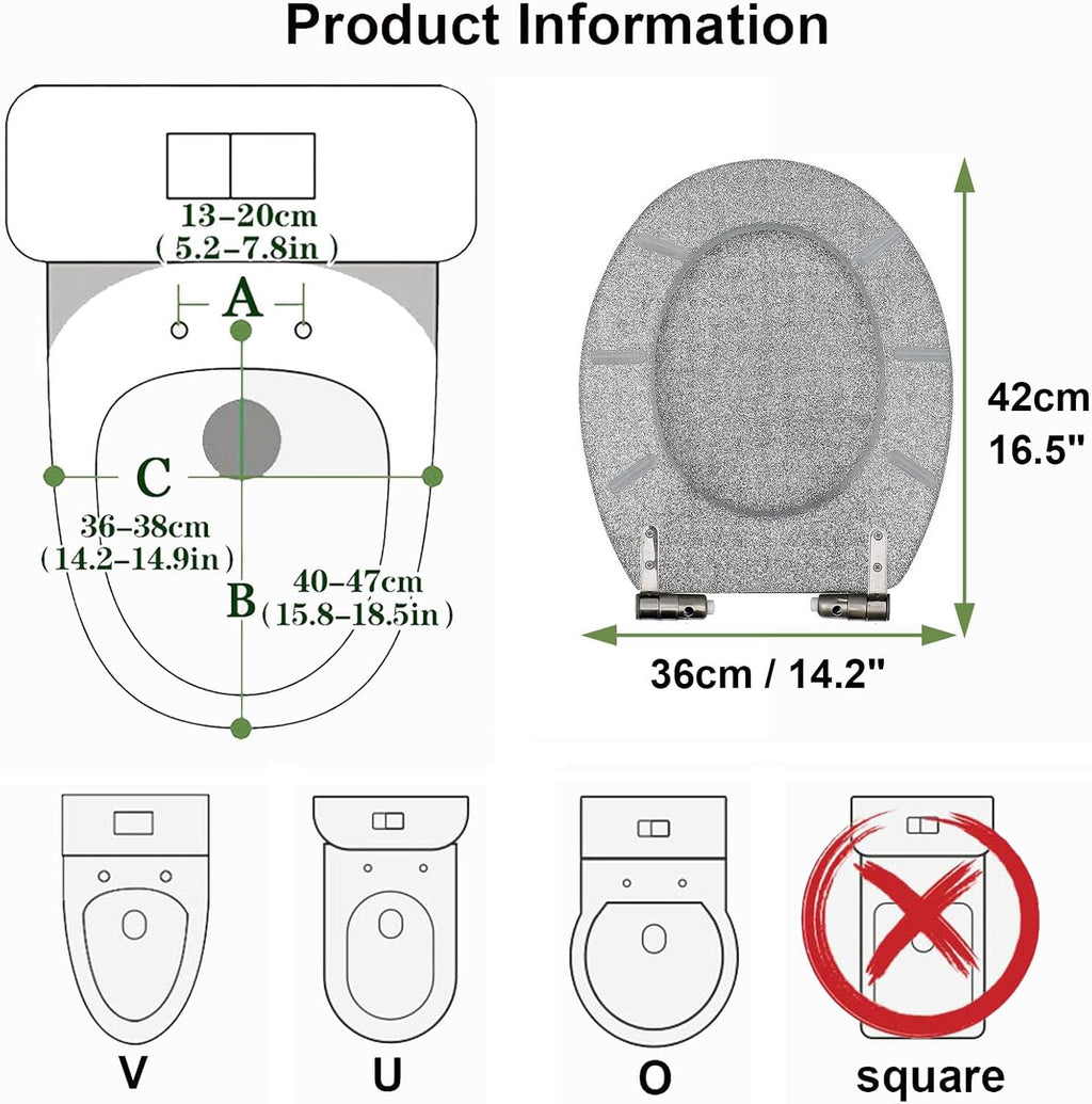 Silver,Wemune Glitter Toilet Seat, 36 * 42Cm Resin Toilet Seats Round, Thicken Toilet Lid Slow Close, Quick Release, Easy To Clean & Install(Gold, Silver, Pink, Black)