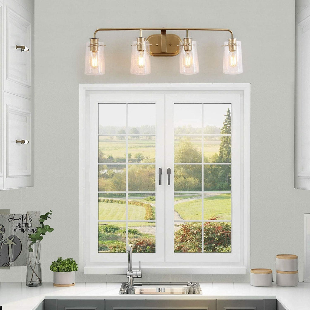 KSANA Vanity Lights, Bathroom Fixtures Over Mirror in Antique Brass Metal Finish with Clear Bubbled Glass Shades, Mid-Century Wall Sconce for Dressing Rooms